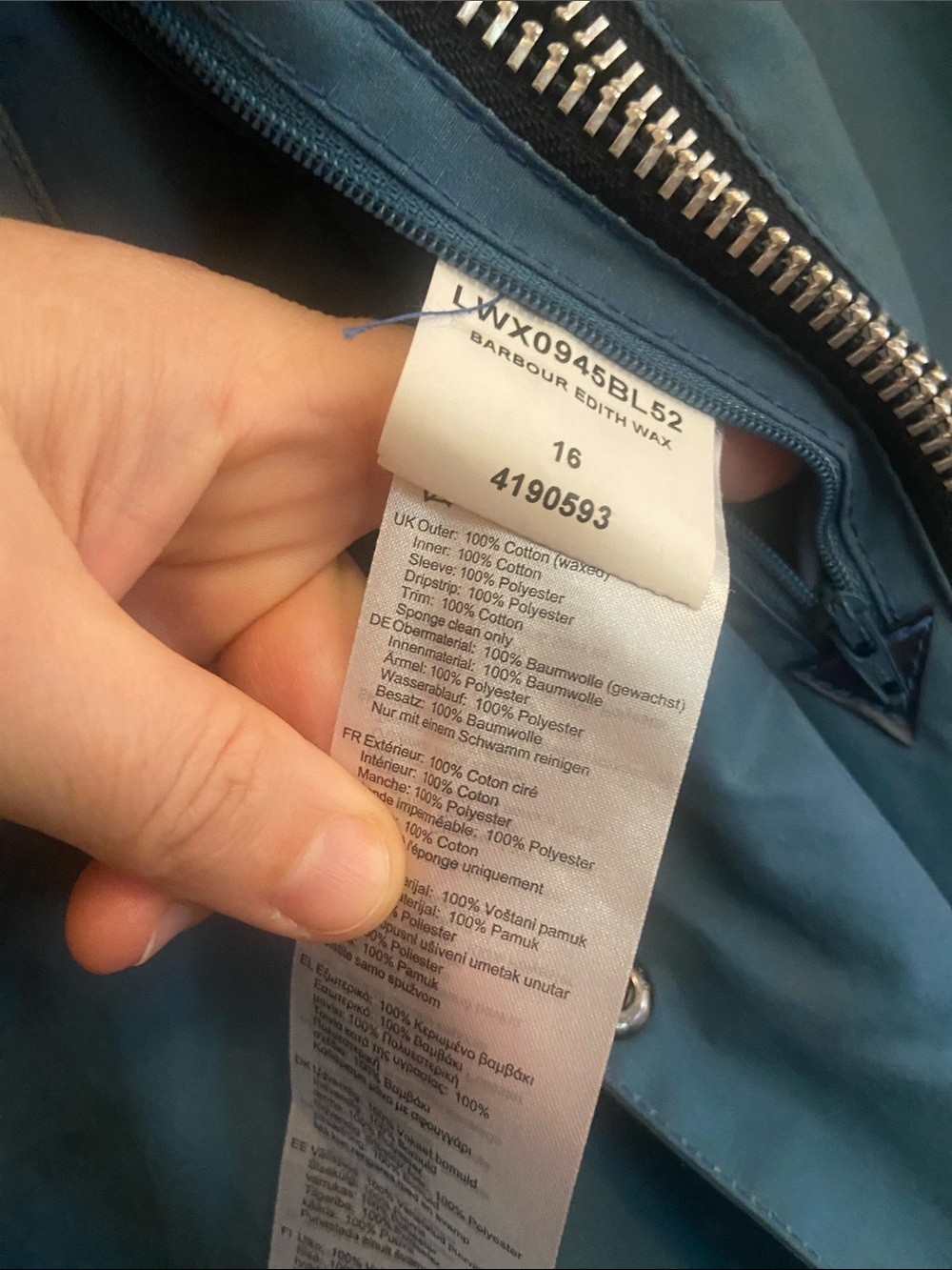 Alexa Chung Barbour Waxed Cotton Jacket with Black Corduroy Collar - Picture 5 of 16